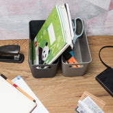 Ordnungsbox - 20x10x10 cm - ANTHRAZIT Lederoptik - Ordnungskorb - Regalorganizer Wandregal